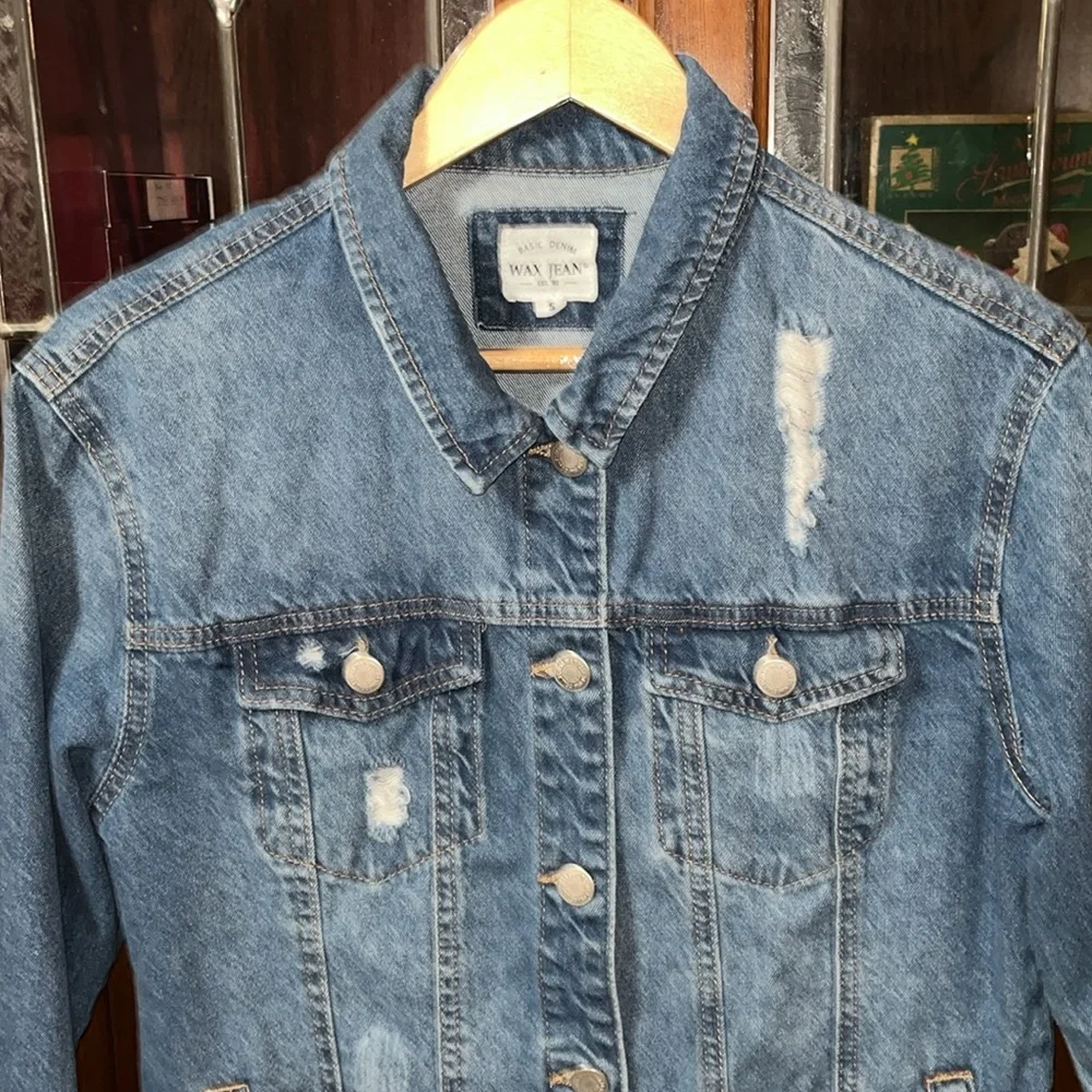 WAX JEAN Basic Denim Distressed Jean Jacket Size Small